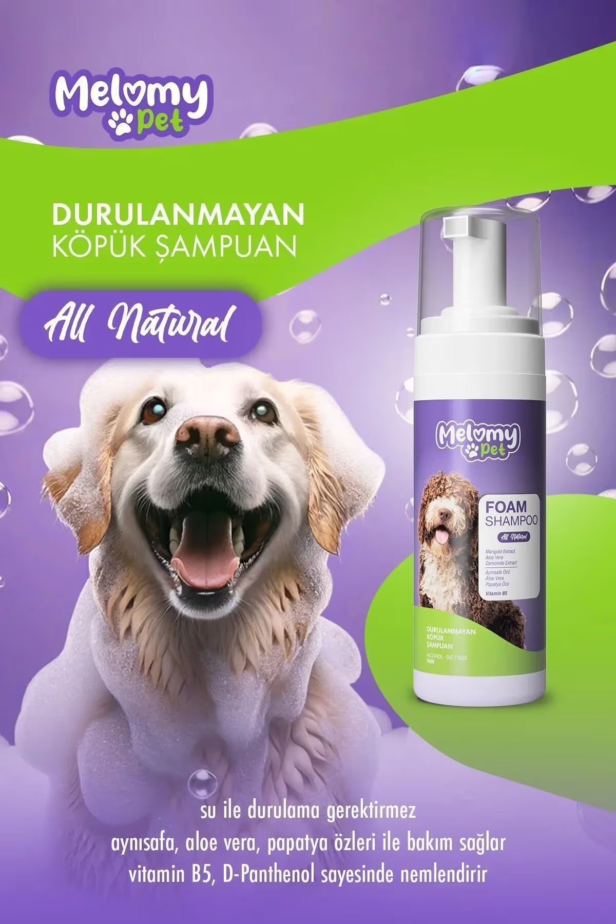 Melomy Pet Durulanmayan Köpük Şampuan